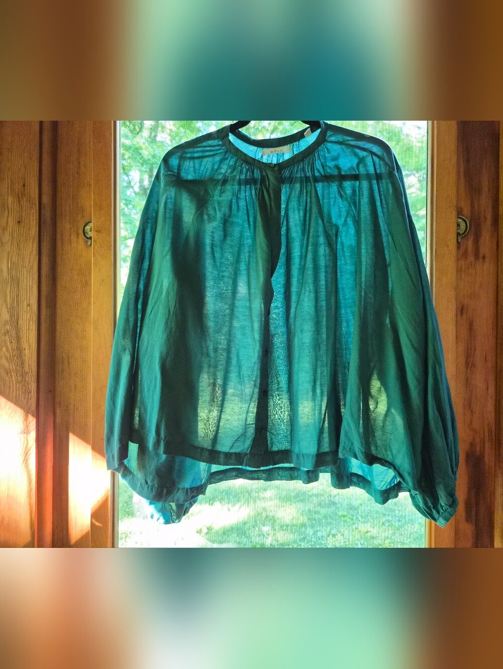 DÔEN Jonie Top XXL Emerald Green Sheer Cotton Voile Romantic Blouse Rare
